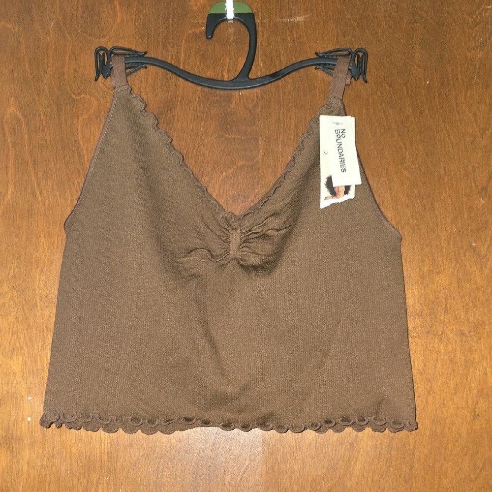 No Boundaries Brown Ribbed Crop Tank Top